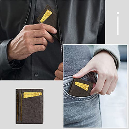 Unaone Slim Minimalist Wallet - Premium Leather RFID Blocking Front Pocket Wallets with 8 Card Slots and 2 ID Window, Dark Coffee - color: Coffee Brown