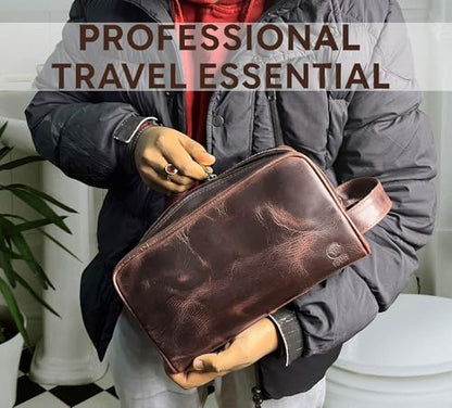 RUSTIC TOWN Leather Toiletry Bag for Men - Travel Shaving Ditty Kit - Bathroom Shower Toiletries Organizer - Leather Cosmetic Bag for Women (Walnut Brown) - color: Walnut Brown