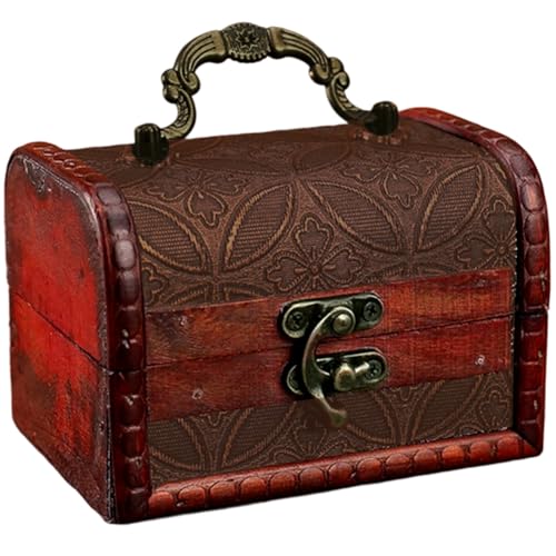 Small Vintage Wooden Treasure Chest Retro Pirate Treasure Keepsake Box Mini European Decorative PU Leather Jewelry Stroage Cases with Handle for Jewelry Pearl Trinkets Birthday Gifts - color: Colorful 1