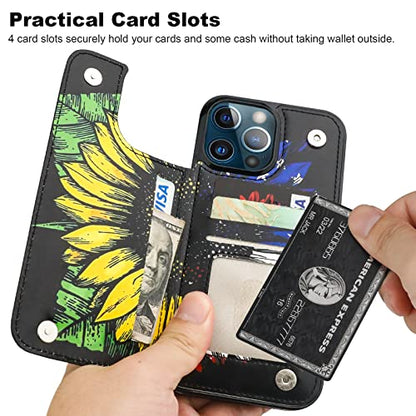 HAOPINSH Compatible with iPhone 13 Pro Max Wallet Case with Card Holder, American Flag Sunflowers Pattern Back Flip PU Leather Kickstand Card Slots Case, Double Magnetic Clasp Cover 6.7" - color: American Flag Sunflowers, size: iPhone 13 Pro Max