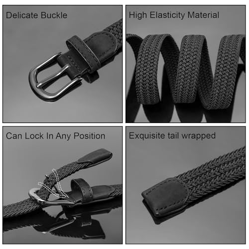 2 Pack Braided Belt for Women, Elastic Woven Stretch Belt | 2 pack woven elastic women's belts with gold & silver buckle, 1" wide - color: 2p. B-black+b-brown, size: waist size 35-40"