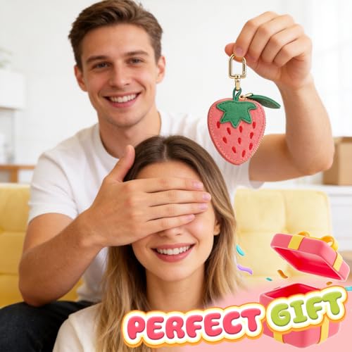 Cute Fruit Coin Purse Keychain, Mini Leather Bag Charms & Pouch Holder for Keys, Handbag, Backpack, Tote Kawaii Strawberry Lemon Charms Accessories Gift for Girls Women (WXC251204)