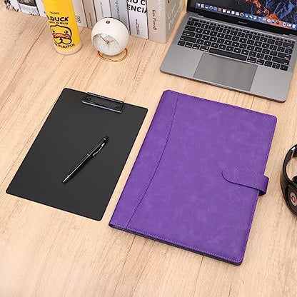 Wason Portfolio Padfolio A4 Leather PU Folder File Document Holder Case with Writing Pad Removable Clipboard Card Stationary Case Phone Tablet Stand for Organizer Office Travel School (Purple) - color: Purple