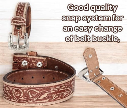 F&L CLASSIC mens Western full grain Leather belt Strap w/Snaps for Interchangeable Buckles, USA, - color: Brown 64, size: 34