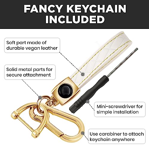 Lucrum Compatible with Hyundai Key Fob Cover & Keychain | Fits Santa Fe, Sonata, Tucson, Grandeur, Ioniq 5, Palisade, Nexo - For 5 Button Remote (2019-2025) - White and Gold - color: White, style: 5 Buttons_1