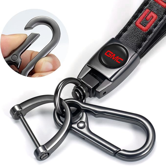 Leather Car Keychain Universal Fit for GMC Sierra 1500 Denali Canyon Terrain Yukon Jimmy Acadia Accessories Key Chain for Men and Women Key Ring 091401 Black