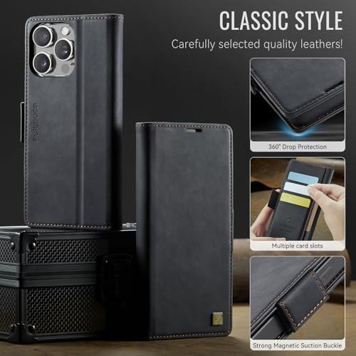 Wallet Case for iPhone 16 Pro Max RFID Blocking Credit Card Holder Magnetic Closure Kickstand PU Leather Flip Phone Case Shockproof TPU Inner Protective Cover 6.9'' Black - color: Black, size: iPhone 16 Pro Max