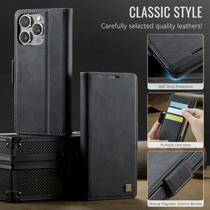 Wallet Case for iPhone 16 Pro Max RFID Blocking Credit Card Holder Magnetic Closure Kickstand PU Leather Flip Phone Case Shockproof TPU Inner Protective Cover 6.9'' Black - color: Black, size: iPhone 16 Pro Max