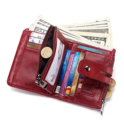 Genuine Leather Bifold Chain Wallet for Men RFID Blocking | Heavy Duty Steel Anti-Theft Chain & 2 Zipper Coin Purse. Perfect for Bikers, Daily Commute, Gift for Dad/Husband - color: Red-2