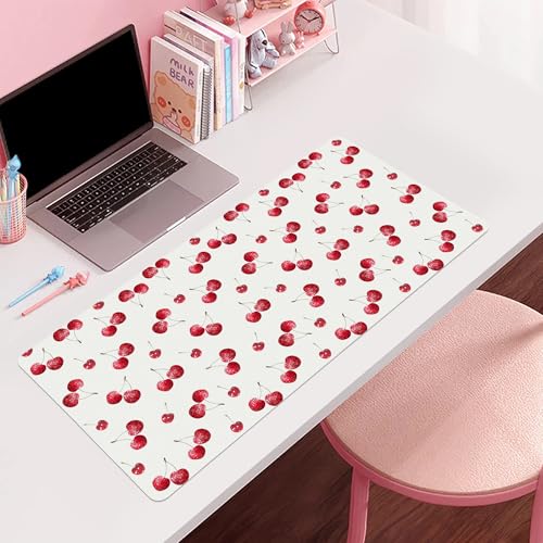 Cherries Desk Mat, Cute Extended Gaming Keyboard Mouse Pad, Large Office Desk Cover Mat Pad Deskmat, Non-Slip Leather Home Office Desk Mat Protector 23.6"x11.8" - color: Cherry, size: S(23.6×11.8 inch)