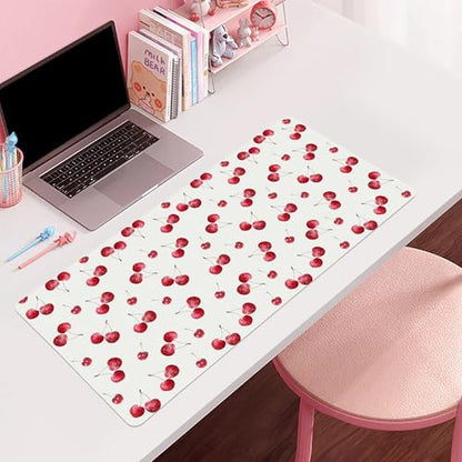 Cherries Desk Mat, Cute Extended Gaming Keyboard Mouse Pad, Large Office Desk Cover Mat Pad Deskmat, Non-Slip Leather Home Office Desk Mat Protector 23.6"x11.8" - color: Cherry, size: S(23.6×11.8 inch)