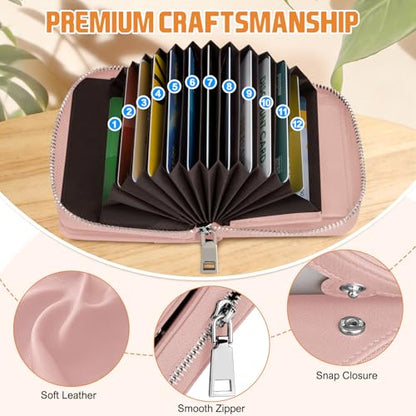 HUANLANG Mens Wallet Zipper RFID Blocking Multi Card Holder Bifold Wallets | Leather, Wallet with Coin Pocket, Small, Men's Leather Wallet with Zipper, ID Window, Card Holder, Multi Card Wallet - color: Pink