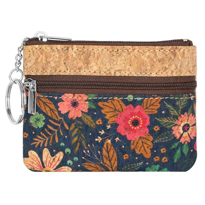 Eco-friendly Natural Cork Coin Purse, Boshiho Mini Coin Change Wallet Credit Card Holder Zipper Pouch Vegan Wallet with Key Ring Keychain - color: Pattern M
