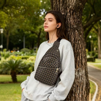 Sling Bag Set, PU Leather Sling Bag, Multi-Zipper Design for Travel, Outdoors, Valentine’s Day Gifts - color: 04-brown