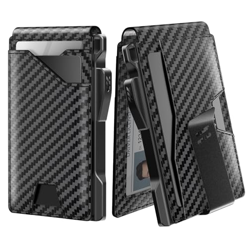 typecase Tactical Wallet for Men Card Holder: Pop Up Card Case, Genuine Leather, Smart, RFID Blocking, Slim, Minimalist, Thin, Front Pocket - 9-13 Card Capacitiy, ID Window, Money Clip (Carbon Fiber) - color: Carbon Fiber