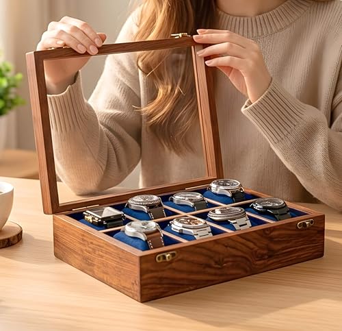 Handmade Mens watch box, Watch display case, Indian Rosewood single watch box case organizer for men, Velvet lining glass lid, Solid Gift for Him | Made for Special Events (EIGHT SLOT) - size: EIGHT SLOT
