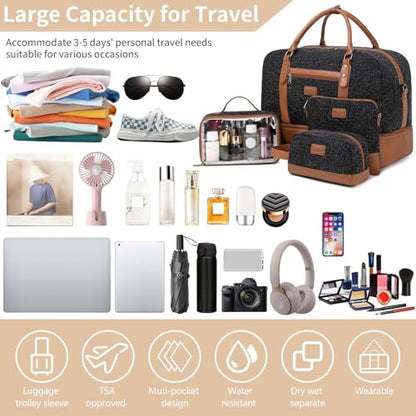 4PCS Weekender Bags for Women Large Overnight Weekend Travel Duffel Bags - color: Black