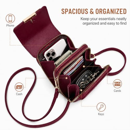 Crossbody Phone Purse, Small Cross Body Wallet Purses with Adjustable Shoulder Straps for Women Anti-Theft PU Leather Bag - color: Burgundy