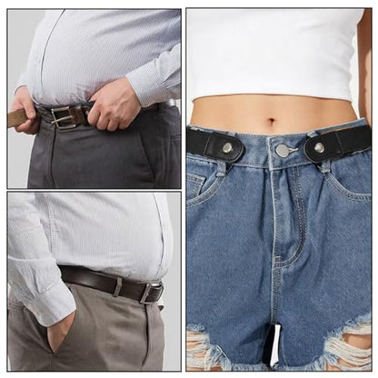 JJUNW 4 Pack Invisible Side Belt, No Buckle Belt for Women &Men,Without Buckle Elastic Stretch Adjustable Belts Pants Jeans(2Black,2Blue