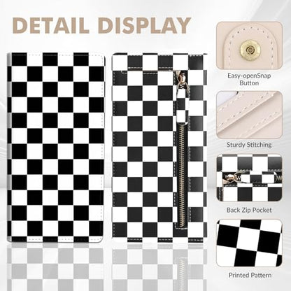 Anikathy Womens Wallet, Rfid Wallets for Women,Slim Thin Credit Card Holder Organizer Purse,PU Leather Cute Long Bifold Clutch Cash Wallet with Zipper Coin Pocket,Ladies Gift,Checkered pattern 1 - color: Checkered pattern 1