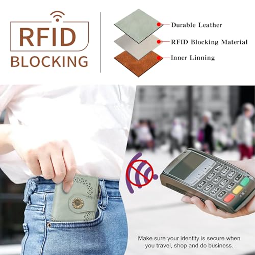 SENDEFN Small Wallets for Women Bifold RFID Blocking Leather Card Holder Compact Wallet with Zipper Coin Pocket - color: A-Green