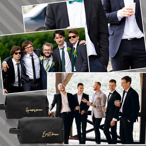 7 Sets Man Best Man Toiletry Bag Wedding Gift with Zipper, Black | Best Man Cosmetic Bags for Best Man, with Bowknot Greeting Card, PU Leather, for Proposal Party, Engagement Accessories