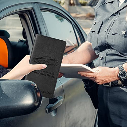 TILDOSAC Leather Car Registration and Insurance Card Holder, Car Document Holder for Cards License with Magnetic Shut (Black, large) - color: Large Black
