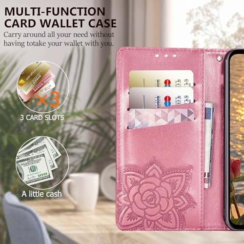 for Samsung Galaxy A17 5G Phone Case Wallet,Pink | Butterfly Embossed PU Leather, Credit Card Holders, Wrist Strap, Magnetic Closure, Flip Protective Purse Cover for Women Men - color: Pink