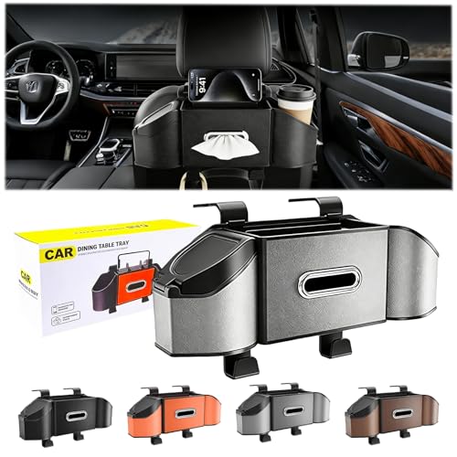 2026 Upgrade 4-in-1 Car Organizer Back Seat, Leather Multifunctional Car Organizer and Storage Box with Cup Holders for Hold Phone, Snacks, Drinks, Handbag, Keep Your Ride Clean & Organized (Grey) - color: Grey