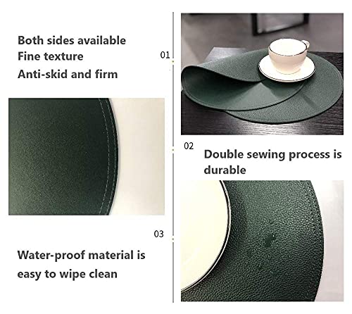 Jovono Faux Leather Round Placemats and Coasters, Wipeable Table Mats, Easy to Clean, Double Stitched for Kitchen Dining Table, Party, Restaurant, Diameter 13'' and 3.9'', Green - color: A Green, size: Set of 4