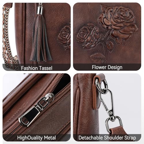 Medium Crossbody Bags for Women,Vegan Leather Hobo Purses Embossed | Women's Shoulder Handbags with Adjustable Boho Strap for Daily Travel Lightweight Cross body Purses with Multi Pockets - color: 03-coffee