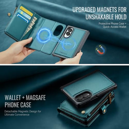 Defencase for Galaxy Z Fold 8 Case Wallet Compatible with Magsafe, Green | Magnetic Detachable, RFID Bolcking Card Holder, Zipper, PU Leather, Drop-Proof Phone Cases Cover for Samsung Galaxy Z Fold 8 - color: (Detachable with Magsafe)-Blue Green