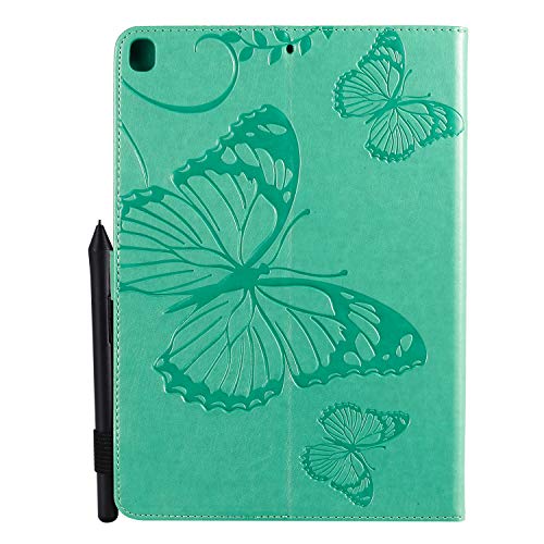 for iPad 9th/8th/7th Generation Case 10.2" 2021/2020/2019,iPad Air 3rd Gen 10.5" 2019/iPad Pro 10.5 Case with Stand/Pencil Holder [Auto Wake/Sleep] Embossed PU Leather Cover, Green Butterfly - color: 04# Green Butterfly