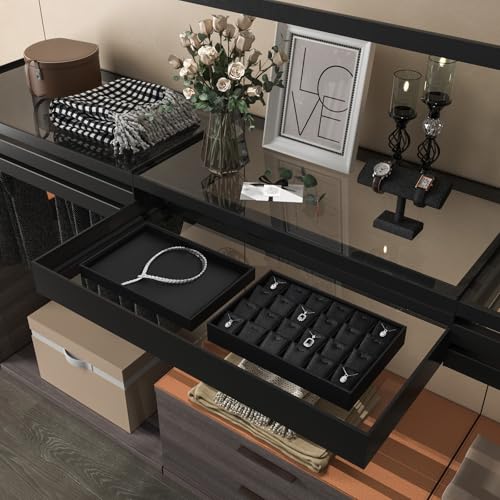 Black PU Leather 24-Grid Jewelry Necklace Pendant Organizer Tray | with removable insert, scratch-resistant divided storage, ideal for home drawer organization and retail jewelry display - style: Necklace Tray