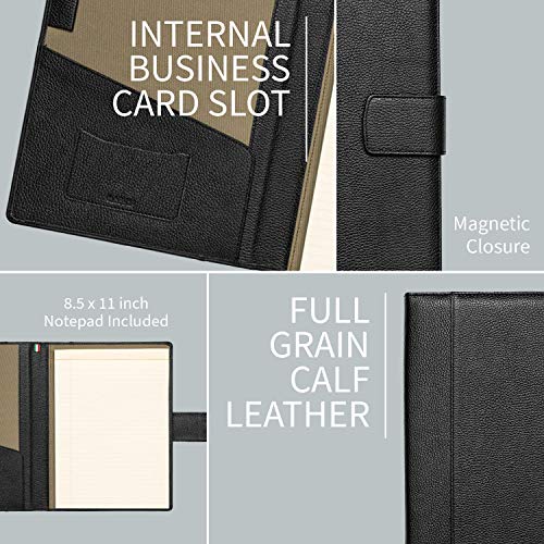 Maruse Italian Leather Executive Padfolio, Folder Organizer with Magnetic Closure and Writing Pad, Handmade in Italy, Black - color: Black