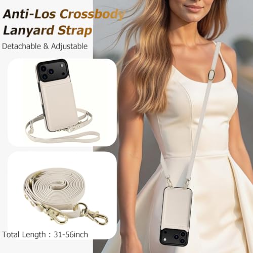 LOHASIC for iPhone 17 Pro Case Wallet with Crossbody Strap, Card Holder | 4 Card Slots & 2 Cash Slot, Removable Crossbody Strap, Wrist Strap, RFID Blocking, Kickstand, Easy-Clean Vegan Leather, Beige - color: Beige, size: iPhone 17 Pro