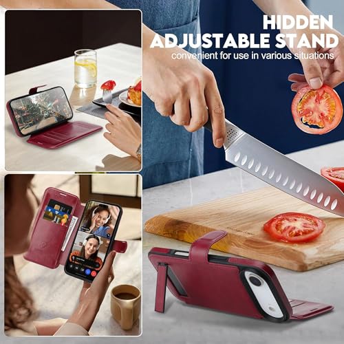 for iPhone Air Wallet Case with Stand,PU Leather Flip Credit Card Holder Slots (RFID Blocking),Compatible with Magsafe Magnetic Holder Phone Cover Women Men,Wine Red - color: Wine Red, size: iPhone Air 6.7"