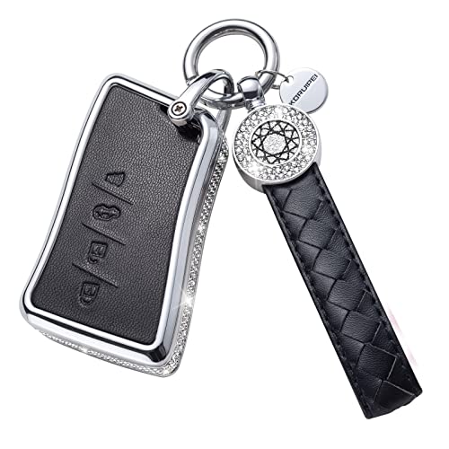 for Lexus Key Fob Cover with Keychain, Black Genuine Leather Crystal Key Case Protection Shell Compatible with Lexus ES350 ES300h UX200 LS500 LS500H LC500 LC500h Smart Key - size: for lexus B