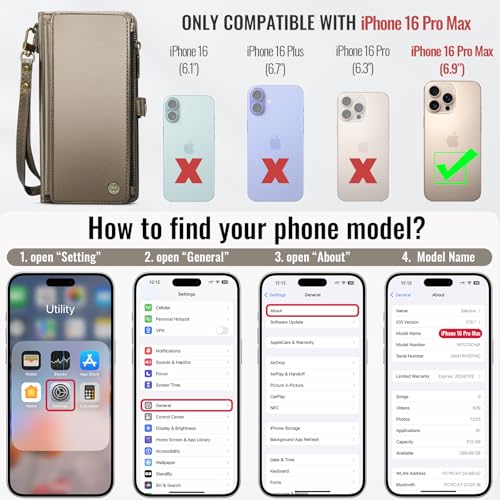 Defencase for iPhone 16 Pro Max Wallet Case with RFID Card Holder, Titanium - color: Desert Titanium