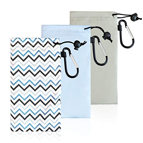 LifeArt Cleaning Storage Glasses Pouch, Portable Sunglasses Case with Carabiner, Pouch with Hook or Double Lens Pouch - color: Jd_striped&blue&starry Sky