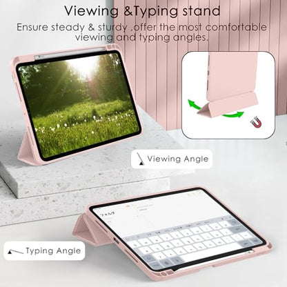 iPad Pro 11 Inch Case (M5) 2025/ (M4) 2024 (Model: A2836/A2837/A3006), Trifold Stand Smart Cover with Pencil Holder and Soft TPU Back, Auto Wake/Sleep (Rose Pink) - color: Rose Pink