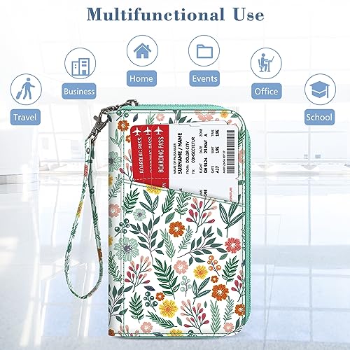 FINTIE Family Passport Holder Wallet Travel Document Organizer Clutch Bag | RFID Blocking Credit Cards Case Cover for Women Men - color: Spring