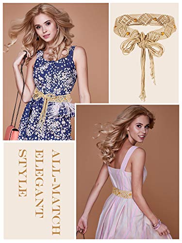 Boho Belt for Women Braided Woven Belts Bohemian Long Tassel Rope Waist Renaissance Rope for Summer Dress - color: Khaki