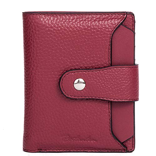 BOSTANTEN Leather Womens Wallet Small RFID Blocking Credit Card Holder | Removable ID Window, Zipper Coin Pocket, Bifold, Minimalist, Fits Small Purses, Daily Use, Ladies Gifts, Red - color: 2-red pebble