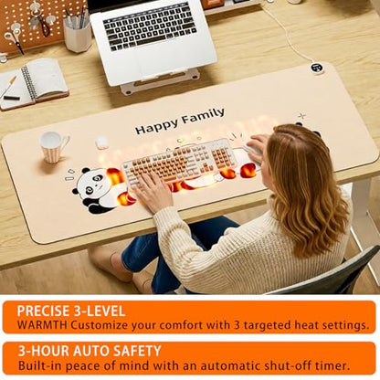 Heated Desk Pad, 31.5x13 inch, Off White - color: Happy Panda