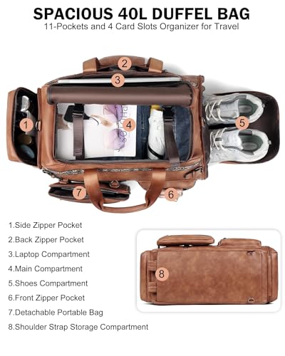 FADEON Duffle Bag for Women, Large Convertible Carry on Overnight Backpack | Designer Leather Mens Weekend Bags for Travel, Business, Trip, Daily, Gift, Work, Brown - color: 1 Brown Retro Style