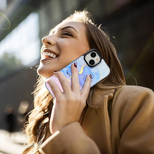HAOPINSH for iPhone 15 Wallet Case with Card Holder, Pink Blue Marble Pattern Back Flip Folio PU Leather Kickstand Card Slots Case for Women Girls, Double Magnetic Clasp Shockproof Cover 6.1" - color: Pink Blue Marble
