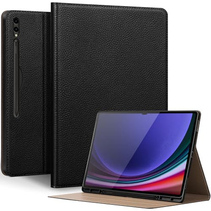 Leather Case for Samsung Galaxy Tab S10/S9/S8 Ultra 14.6", Black | Genuine Leather, Pencil Holder, Adjustable Stand, Auto Wake/Sleep, Slim Protective Cover - color: Black, size: S10 Ultra / s9 Ultra / s8 Ultra 14.6in