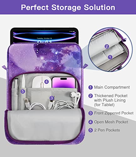 MoKo 13 Inch Tablet Sleeve Bag Carrying Case with Shoulder Strap Handle - color: Purple Starry Sky, size: 12.9 inch