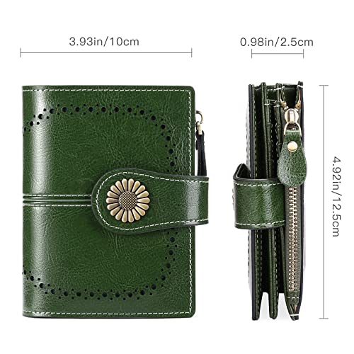 SENDEFN Small Womens Wallet Leather Bifold Card Holder RFID Blocking with Zipper Coin Pocket - color: 1-Wax-Green